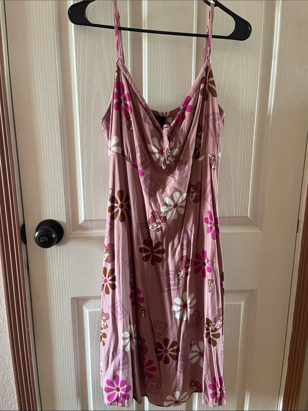 Disney Pink Floral Midi Slip Dress with Brown Accents